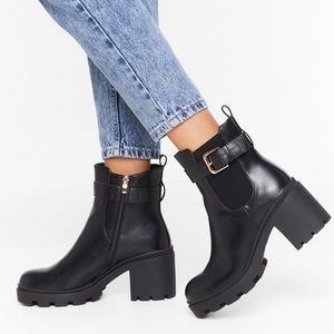 Black faux leather ankle boots